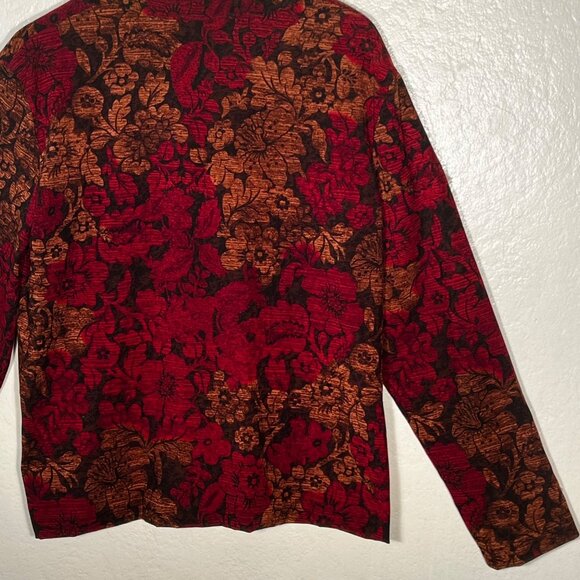 Vintage-Inspired XL Red  Brown Floral Button-Up Blazer Jacket BRIGGS NEW YORK - Picture 14 of 16